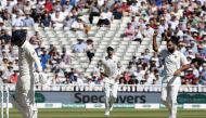 India's Mohammed Shami (R) gestures after taking the wicket of England's Sam Curran (L) to end their innings on the second day of the first Test cricket match between England and India at Edgbaston in Birmingham, central England on August 2, 2018. (AFP / 