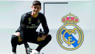 Belgian goalkeeper Thibaut Courtois poses during his presentation as new player of Real Madrid football team, at the Santiago Bernabeu stadium in Madrid on August 9, 2018. AFP / Javier Soriano 