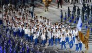 Unified Korea's flagbearer Lim Yung-hui leads the delegation during the opening ceremony of the 2018 Asian Games at the Gelora Bung Karno main stadium in Jakarta on August 18, 2018. / AFP / ADEK BERRY