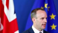 File photo of Britain's Secretary of State for Exiting the European Union, Dominic Raab attends a media briefing with European Union's chief brexit negotiator, Michel Barnier, after a meeting at the EU Commission headquarters in Brussels, Belgium August 2