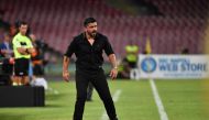 AC Milan's Italian coach Gennaro Gattuso reacts during the Italian Serie A football match Napoli vs AC Milan on August 25, 2018 at the San Paolo Stadium in Naples. / AFP / Alberto PIZZOLI