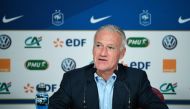 French national football team coach Didier Deschamps talks during a press conference in Paris on August 30, 2018 to announce the names of the 23 players selected for the Nations League football match against Germany and The Netherlands. / AFP / FRANCK FIF