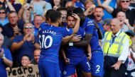Chelsea's Pedro celebrates scoring their first goal with team mates REUTERS/Eddie Keogh 
