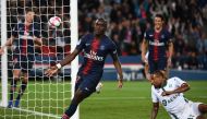 Paris Saint-Germain's French forward Moussa Diaby (L) celebrates after scoring a goal during the French L1 football match between Paris Saint-Germain (PSG) and Saint-Etienne (ASSE) at the Parc des Princes stadium in Paris on September 14, 2018. (AFP / FRA