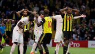 Watford's Christian Kabasele and team mates react after a missed chance REUTERS/David Klein 