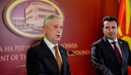 US Defense Secretary James Mattis (L) and Macedonia Prime Minister Zoran Zaev (R) hold a joint press conference following their meeting in Skopje on September 17, 2018. / AFP / Tomislav GEORGIEV
