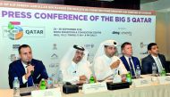 FROM LEFT: Rawad Sleem, Country Manager, DMG Events, Doha; Jamal Sharida S J Al Kaabi, Manager, Planning and Quality Department, Ashghal; Ahmed Al Obaidli, Director of Exhibitions, QTA; Andy Stuart, Senior Vice-President, DMG Events, and Omar Halawa, Busi