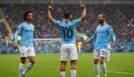 Manchester City's Bernardo Silva celebrates scoring their second goal with Sergio Aguero and Leroy Sane Action Images via Reuters/Andrew Boyers  
