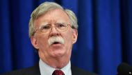 US national security adviser John Bolton (L) give a press briefing in New York on September 24, 2018 on the sidelines of the annual United Nations General Assembly. / AFP / Nicholas Kamm