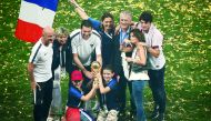 France coach Didier Deschamps (third right)  celebrates after winning the World Cup with his family in Moscow in this July 15, 2018 file photo. 