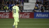 Lionel Messi of Barcelona reacts after the La Liga football match between Leganes and FC Barcelona at the Estadio Municipal Butarque in Madrid, Spain on September 26, 2018. ( Burak Akbulut - Anadolu 
