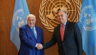 United Nations Secretary General Antonio Guterres meets with Syrian Foreign Minister Walid Al-Moualem on September 28, 2018 at the United Nations in New York. / AFP / Don EMMERT