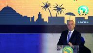 FIFA President Gianni Infantino delivers a speech during the CAF General Assembly meeting in the Egyptian Red Sea resort city of Sharm El-Sheikh on September 30, 2018. / AFP / MOHAMED EL-SHAHED