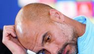 Manchester City manager Pep Guardiola during the press conference. Reuters/Ralph Orlowski 