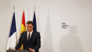 Spanish Prime Minister Pedro Sanchez gestures as he speaks during an event to acknowledge both countries' collaboration in the fight against terrorism at Moncloa Palace in Madrid, Spain October 1, 2018. REUTERS/Susana Vera