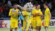 REPRESENTATIVE IMAGE: Astana's Marin Anicic celebrates with a mascot after the match. Europa League, Group Stage, Group K , Astana v Stade Rennes, Astana, Kazakhstan, October 4, 2018. Reuters/Alexei Filippov