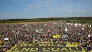 Demonstrators gather on October 6, 2018 close to the Hambacher Forst forest near Buir and Niederzier, western Germany, in a protest to stop the ancient woodland from being razed for an expanding open-pit coal mine operated by energy company RWE.  AFP / SA