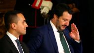 FILE PHOTO: Interior Minister Matteo Salvini gestures next to Italy's Minister of Labor and Industry Luigi Di Maio at the Quirinal palace in Rome, Italy, June 1, 2018. REUTERS/Tony Gentile/File Photo