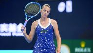Karolina Pliskova of Czech Republic reacts losing a point during her women's singles third round match against Wang Qiang of China at the China Open tennis tournament in Beijing on October 4, 2018. AFP / Nicolas Asfouri
