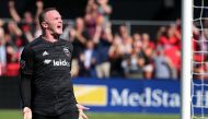 D.C. United forward Wayne Rooney (9) celebrates after scoring the go-ahead goal on a penalty kick against Chicago Fire in the second half at Audi Field. United won 2-1. Geoff Burke-USA TODAY Sports