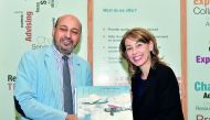 Acting Dean of QU-CENG, Prof Abdelmagid Hammuda (left), and Leanne Caret, CEO of Boeing Defense Space and Security, during the event. 