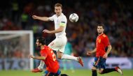 England's Harry Kane in action with Spain's Jonny Castro. Reuters/Carl Recine