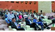 Michael Trick, Dean of CMU-Qatar (fourth left, front row) and other distinguished guests during the Dean’s Lecture Series at the Carnegie Mellon University in Qatar, yesterday.  Pic: Salim Matramkot/The Peninsula 