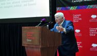 Dr Ibrahim Ibrahim, Economic Advisor at Amiri Diwan, addressing Carnegie Mellon University-Qatar Dean’s Lecture Series, yesterday. Pic: Salim Matramkot/The Peninsula 