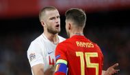 England's Eric Dier (L) talks to Spain's Sergio Ramos, October 15, 2018.  Action Images via Reuters/Carl Recine