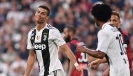 Juventus' Portuguese forward Cristiano Ronaldo reacts during the Italian Serie A football match Juventus vs Genoa on October 20, 2018 at the Juventus Allianz stadium in Turin. / AFP / Marco BERTORELLO