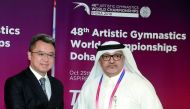 Ali Al Hitmi, Executive Manager of the Organising Committee & President Qatar Gymnastics Federation, and Gang Cui, Chairman, TaiShan during the signing ceremony.