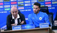 Al Sadd’s coach Jesualdo Ferreira (left) and forward Hamza Sanhaji addressing media during a pre-match press conference on the eve of their  AFC Champions League clash against Iran’s Persepolis in Tehran today. 
