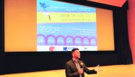 Italian Ambassador Pasquale Salzano speaks before the screening of “L’intrepido: A Lonely Hero” at the Museum of Islamic Art (MIA) Auditorium on Monday.