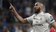Karim Benzema of Real Madrid celebrates his goal during the UEFA Champions League match between Real Madrid and Viktoria Plzen at the Santiago Bernabeu on October 23, 2018 in Madrid, Spain. Burak Akbulut - Anadolu Agency