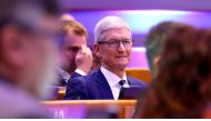Tim Cook (C), CEO of Apple Inc gestures during the Debating Ethics event at the European Parliament in Brussels, Belgium on October 24, 2018. ( Dursun Aydemir - Anadolu Agency )