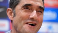 Barcelona's Spanish coach Ernesto Valverde smiles during a press conference at the FC Barcelona's Joan Gamper Sports Center in Sant Joan Despi, on October 27, 2018 on the eve of the Spanish League 