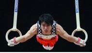 Japan’s Kohei Uchimura in action in the men’s rings during the Men’s Team Final on Monday.