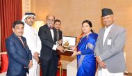 Doha Bank CEO Dr R Seetharaman (third left) with Nepal’s President Bidya Devi Bhandari (second right) during  a business meeting held at Hotel Sheraton.