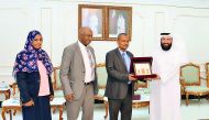 Qatar Chamber Board Member, Dr Mohamed Gohar Al Mohammed (right); Abu Obiada Thabit Kamal, Head of Hotel and Tourism Manager at Sudanese Free Zones and Markets (SFZ), and other members of the visiting trade delegation from Sudan at Qatar Chamber, yesterda