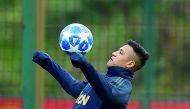 Manchester United's Alexis Sanchez during training. Action Images via Reuters/Jason Cairnduff 
