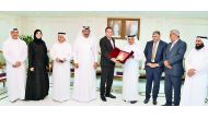 Qatar Chamber Chairman Sheikh Khalifa bin Jassim Al Thani (fourth right), with the Algerian delegation and Qatar Chamber officials during the event.
