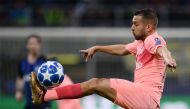 Barcelona's Spanish defender Jordi Alba clears the ball during the UEFA Champions League group B football match Inter Milan vs Barcelona on November 6, 2018 at San Siro stadium in Milan. / AFP / Marco BERTORELLO