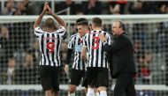 Newcastle United manager Rafael Benitez, Paul Dummett and Salomon Rondon after the match. REUTERS/Scott Heppell