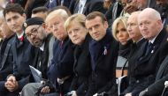 :(FromL) Canadian Prime Minister Justin Trudeau, Morocco's Prince Moulay Hassan, Moroccan King Mohammed VI, US First Lady Melania Trump, US President Donald Trump, German Chancellor Angela Merkel, French President Emmanuel Macron and his wife Brigitte Mac