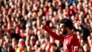Liverpool's Mohamed Salah celebrates scoring their first goal Action Images via Reuters/Andrew Boyers 