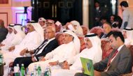 H E Ali bin Ahmed Al Kuwari (third right), Minister of Commerce and Industry; Qatar Chamber (QC) Chairman Sheikh Khalifa bin Jassim Al Thani (second right) at the Qatari -Pakistani Business Forum.