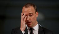 FILE PHOTO: Britain's Secretary of State for Exiting the European Union, Dominic Raab delivers his speech outlining the government's plans for a no-deal Brexit in London, Britain. Aug 23, 2018. REUTERS/Peter Nicholls/File Photo