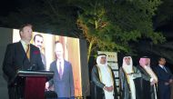 Belgium Ambassador to Qatar, Bart De Groof, delivers a speech on the occasion of King’s Day as Minister of Commerce and Industry, H E Ali bin Ahmed Al Kuwari; Undersecretary of the Ministry of Education and Higher Education, Dr Ibrahim bin Saleh bin Khali