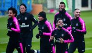 Paris St Germain's Dani Alves and team mates during training. Reuters/Benoit Tessier 
