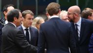 French President Emmanuel Macron (C) and Greek Cypriot Leader Nikos Anastasiadis (L) attend the European Union (EU) Leader Summit on Brexit in Brussels, Belgium on November 25, 2018. (Dursun Aydemir/Anadolu Agency)
 